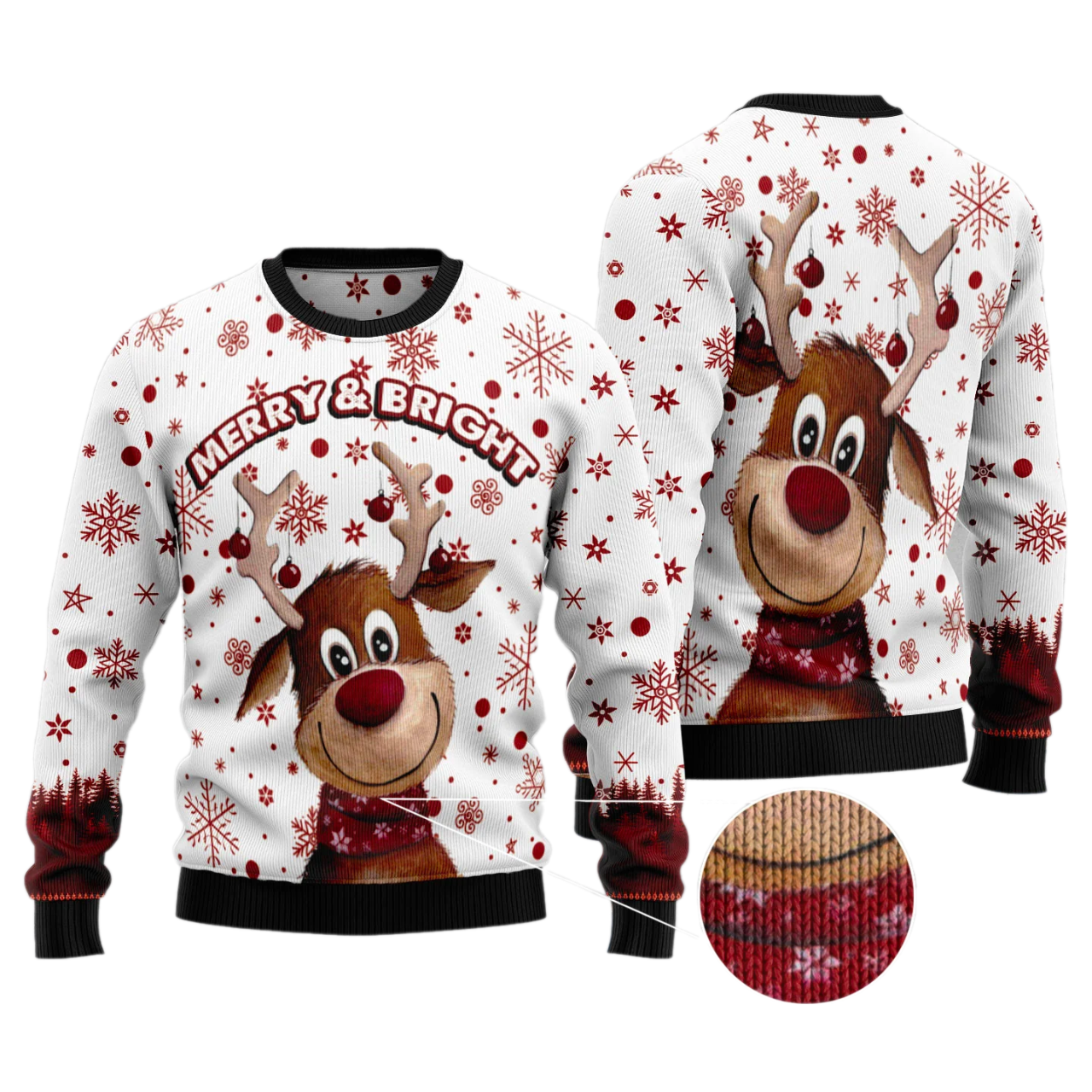 Reindeer Merry & Bright Ugly Christmas Sweater For Men & Women Christmas Gift Sweater US3339 - WeCustomit