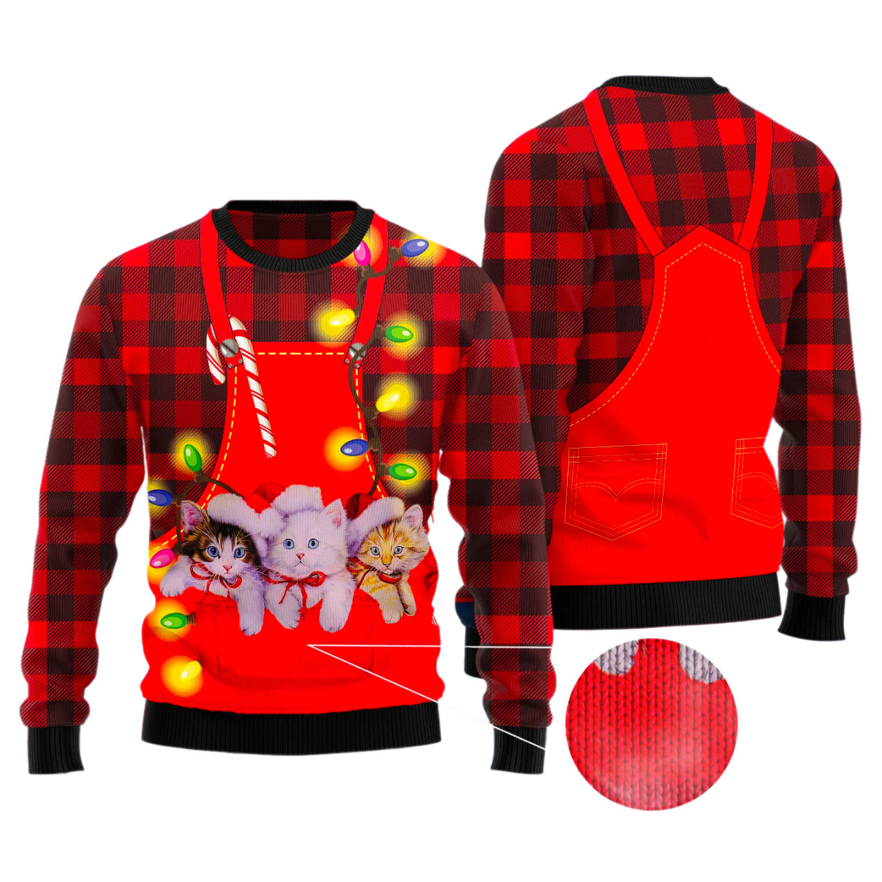 Cat Pocket Christmas Ugly Christmas Sweater For Men & Women Christmas Gift Sweater US3349 - WeCustomit