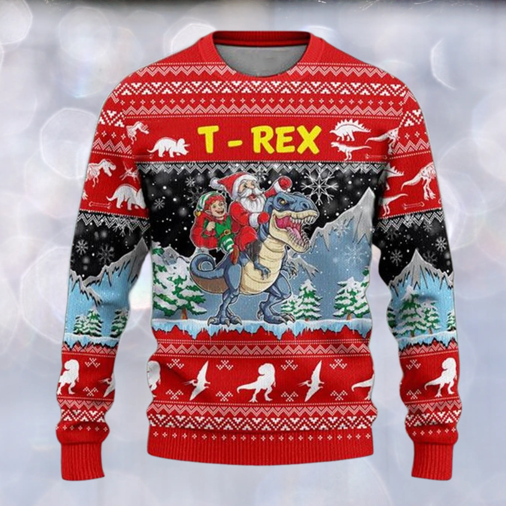 Santa Riding Dinosaur T-Rex Ugly Christmas Sweater For Men & Women Christmas Gift Sweater US3278 - WeCustomit