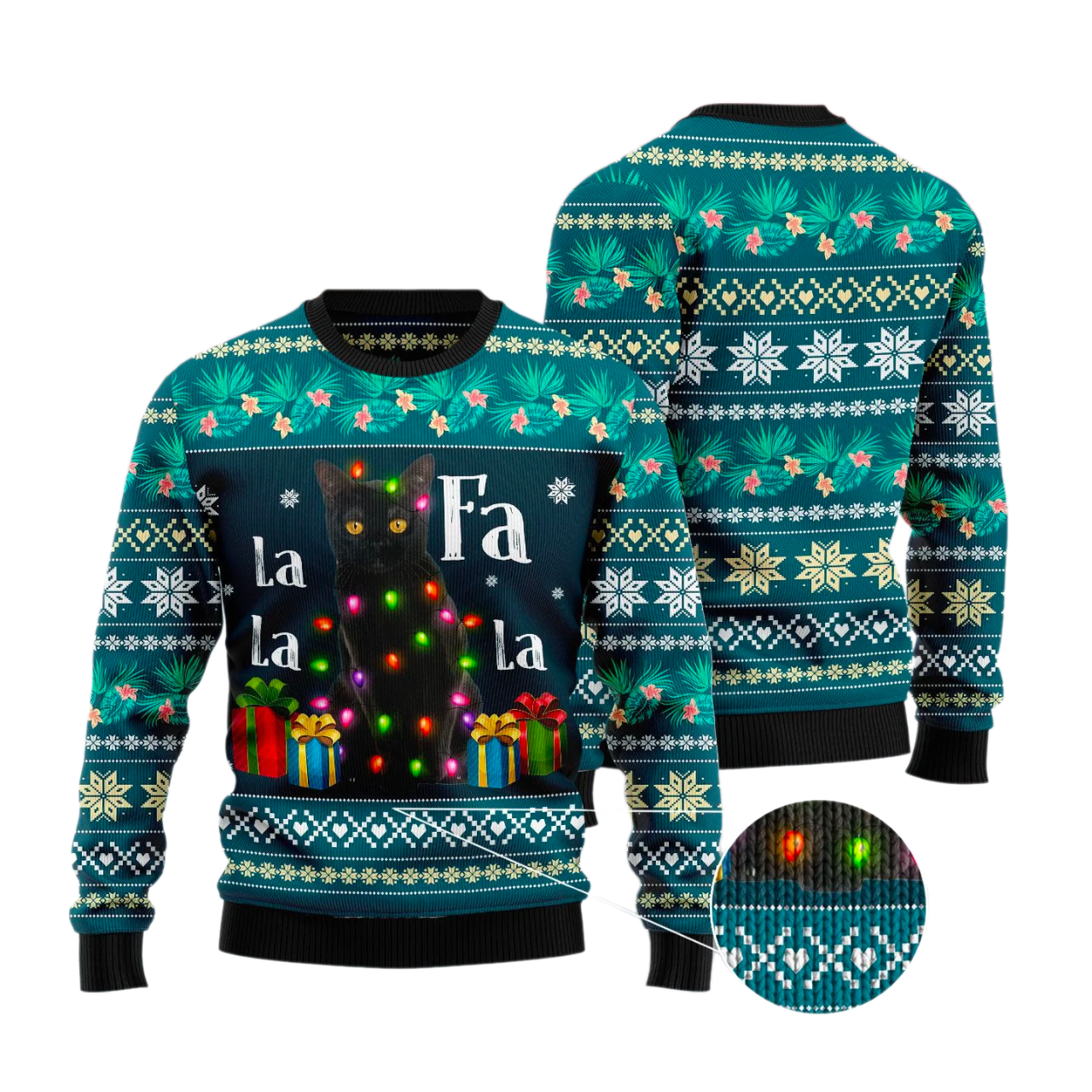 Black Cat Falalala Ugly Christmas Sweater For Men & Women Christmas Gift Sweater US3366 - WeCustomit
