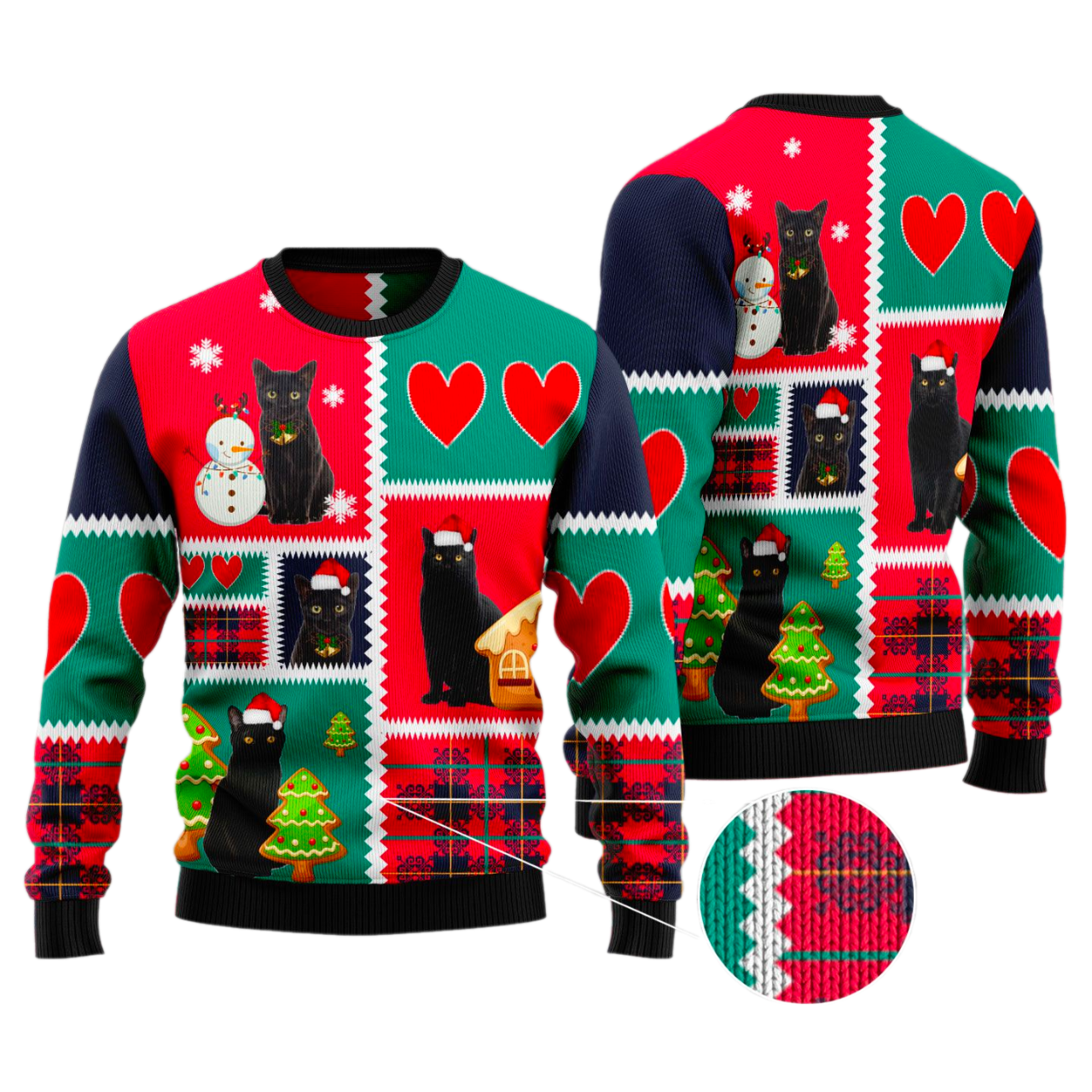Black Cat Snow Ugly Christmas Sweater For Men & Women Christmas Gift Sweater US3369 - WeCustomit
