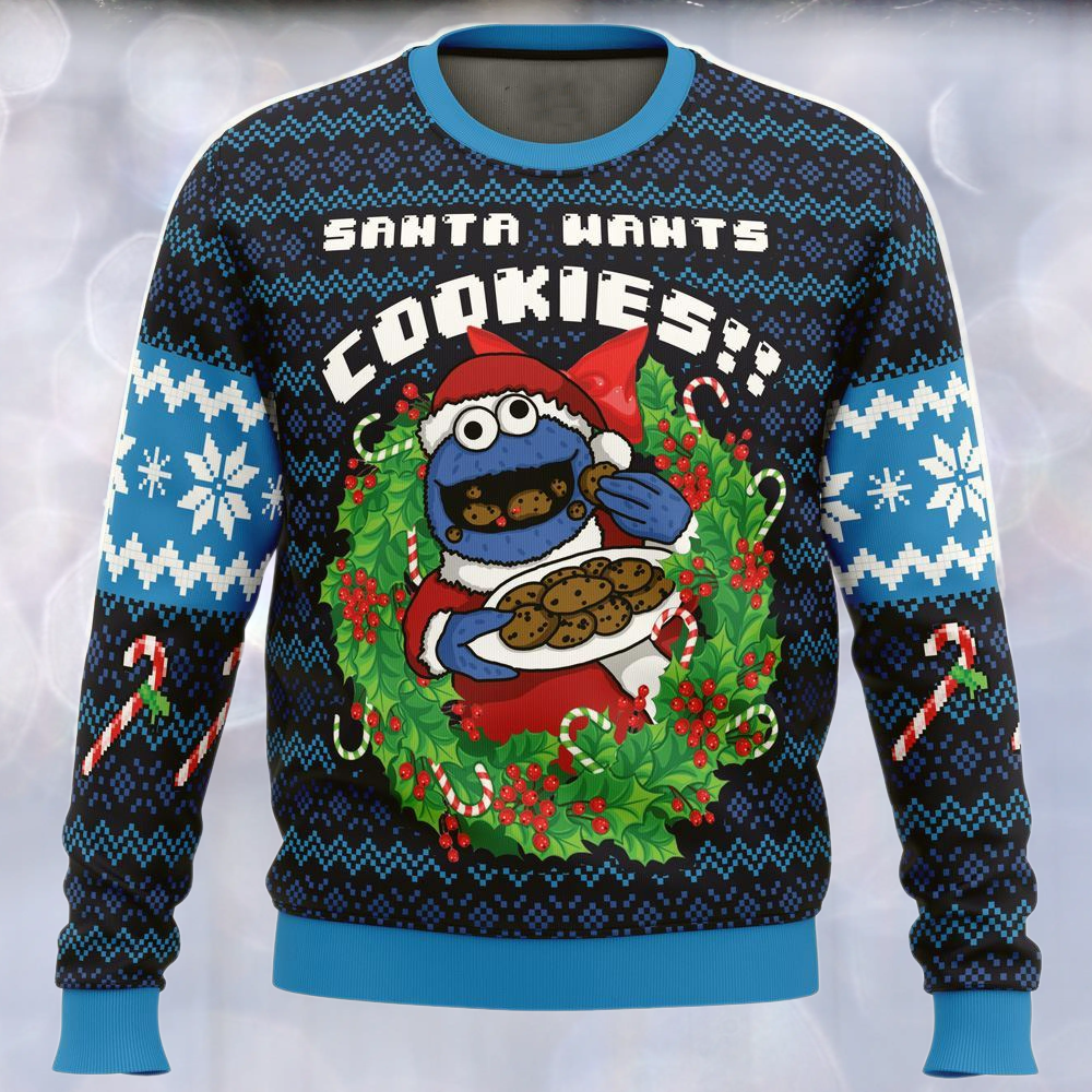 Santas Cookies Cookie Monster Ugly Christmas Sweater For Men & Women Christmas Gift Sweater US3288 - WeCustomit