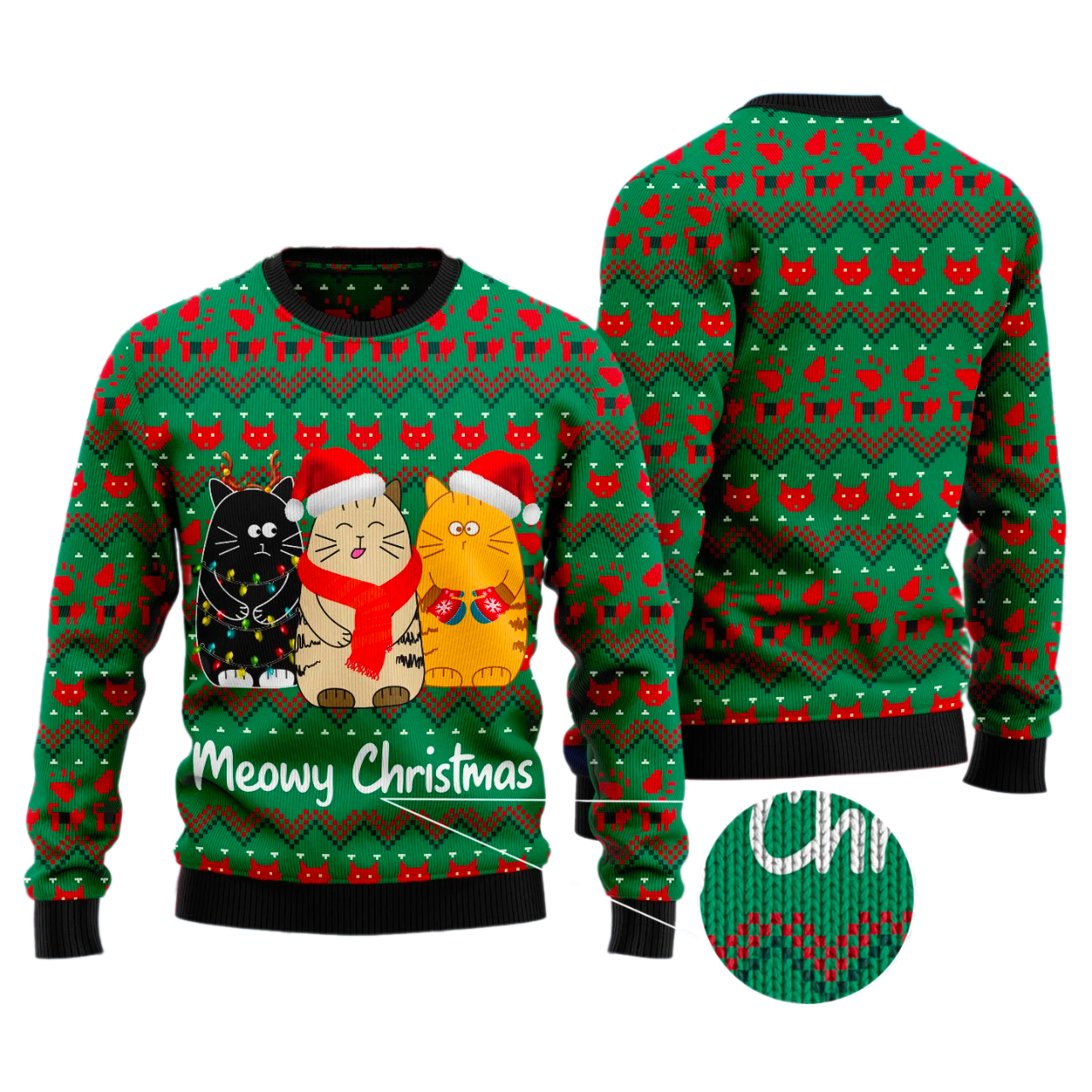 Cat Meowy Christmas Ugly Christmas Sweater For Men & Women Christmas Gift Sweater US3378 - WeCustomit