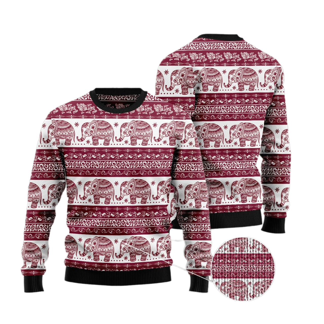 Red Elephant Mandala Ugly Christmas Sweater For Men & Women Christmas Gift Sweater US3392 - WeCustomit