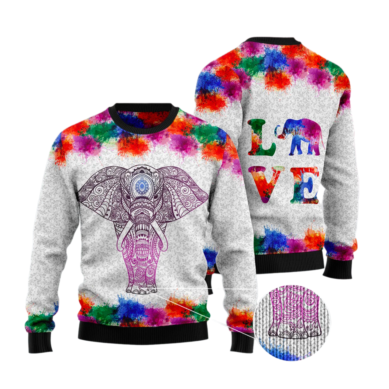 Elephant Mandala Color Ugly Christmas Sweater For Men & Women Christmas Gift Sweater US3402 - WeCustomit