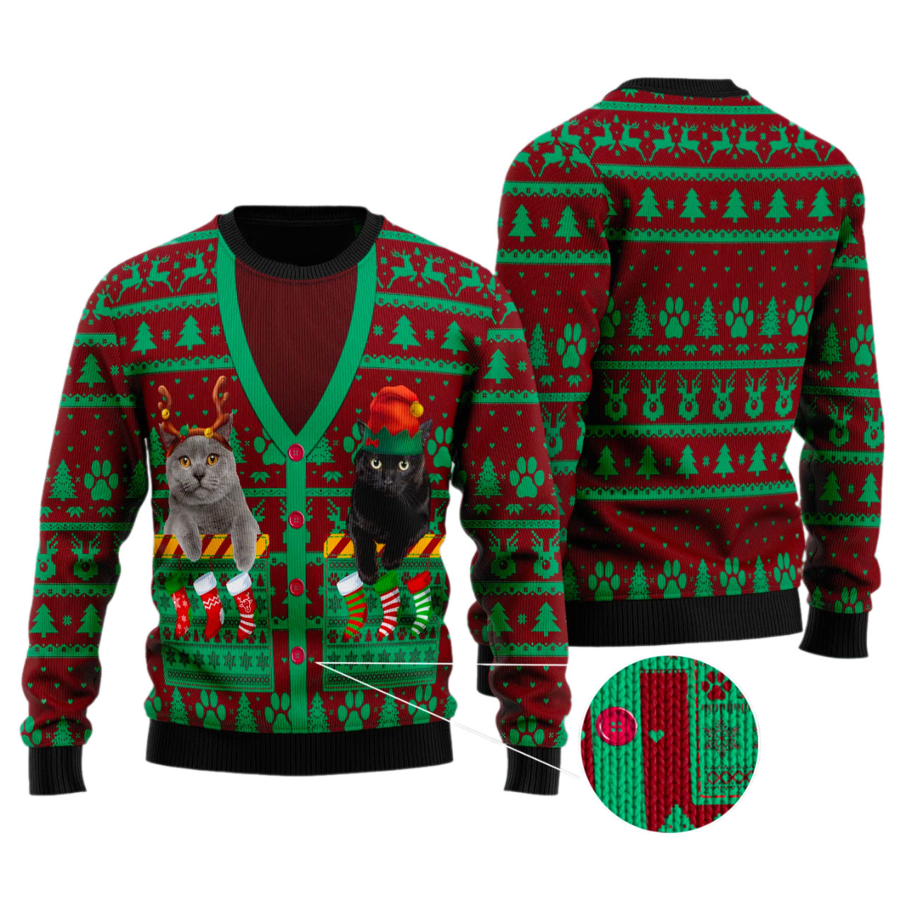 Cat Pocket Xmas Ugly Christmas Sweater For Men & Women Christmas Gift Sweater US3403 - WeCustomit