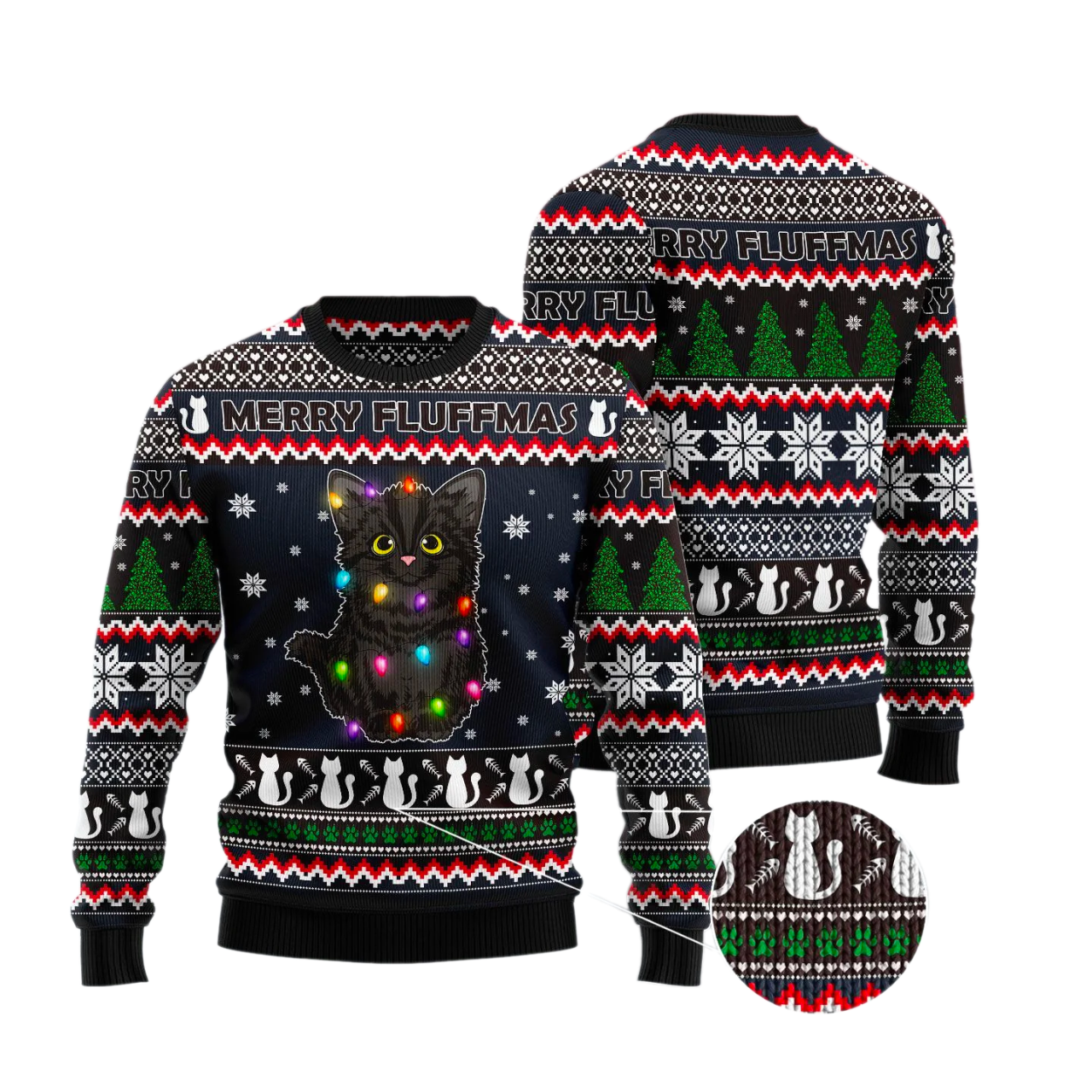 Black Cat Fluffmas Ugly Christmas Sweater For Men & Women Christmas Gift Sweater US3409 - WeCustomit