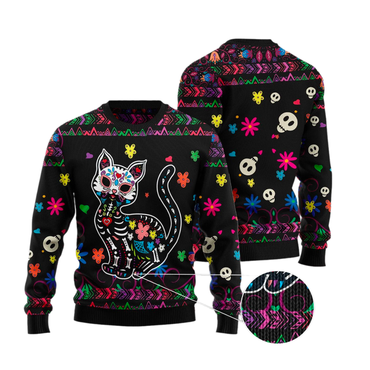 Cat Sugar Skull Ugly Christmas Sweater For Men & Women Christmas Gift Sweater US3412 - WeCustomit