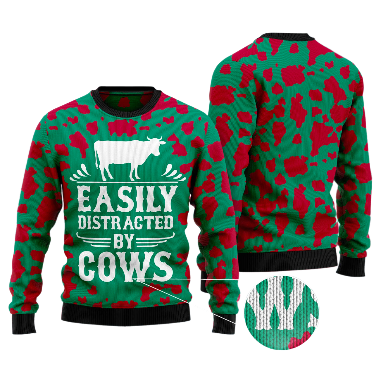 Easily Distracted By Cows Ugly Christmas Sweater For Men & Women Christmas Gift Sweater US3507 - WeCustomit