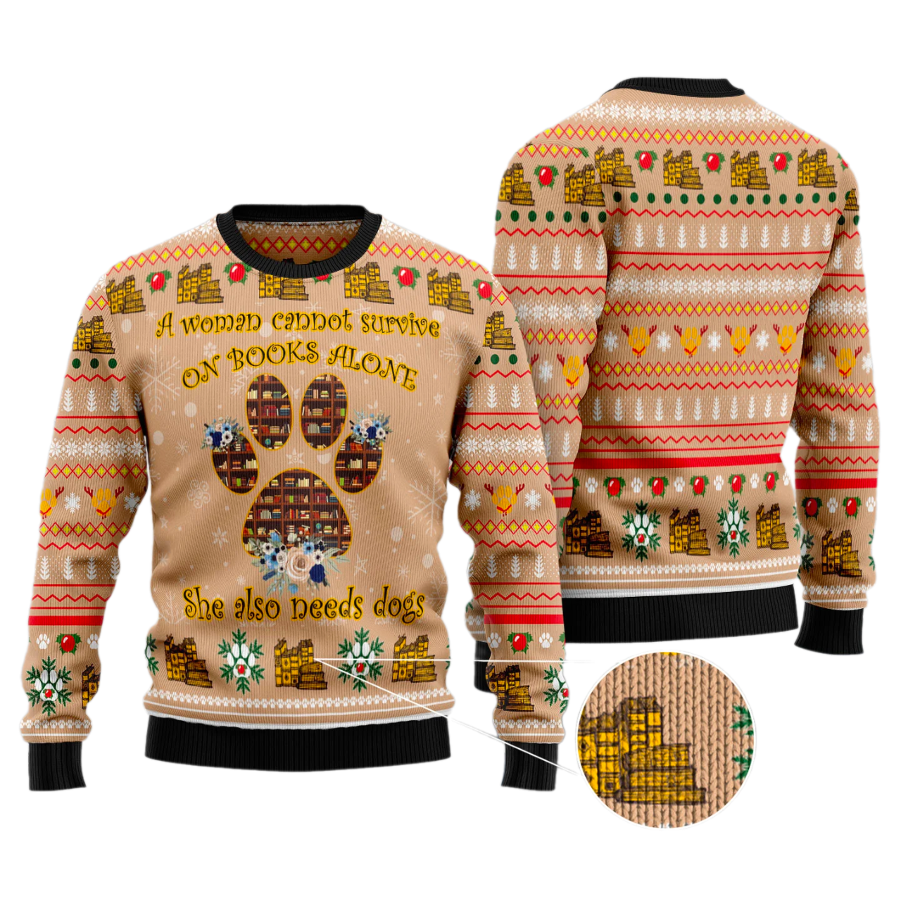 Dog And Book Lover Ugly Christmas Sweater For Men & Women Christmas Gift Sweater US3509 - WeCustomit