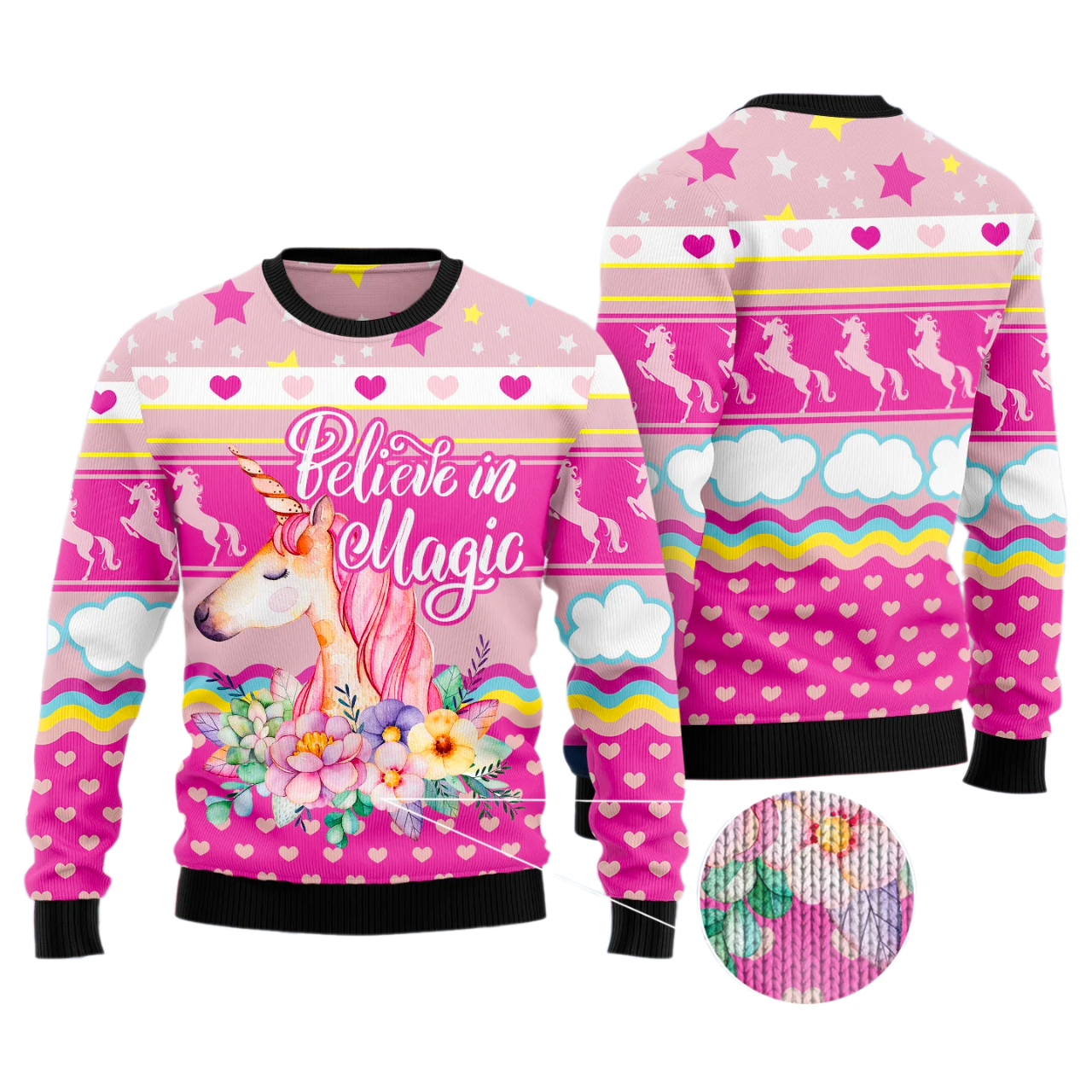 Unicorn Believe In Magic Ugly Christmas Sweater For Men & Women Christmas Gift Sweater US3521 - WeCustomit