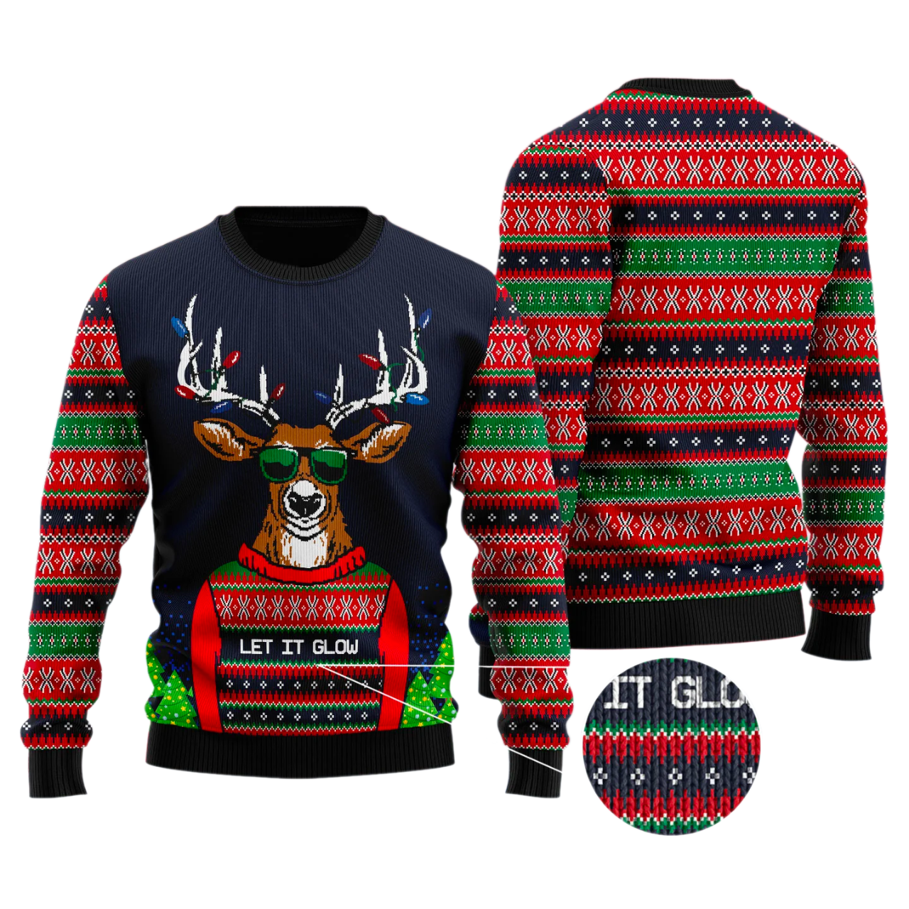 Deer Let It Glow Ugly Christmas Sweater For Men & Women Christmas Gift Sweater US3529 - WeCustomit