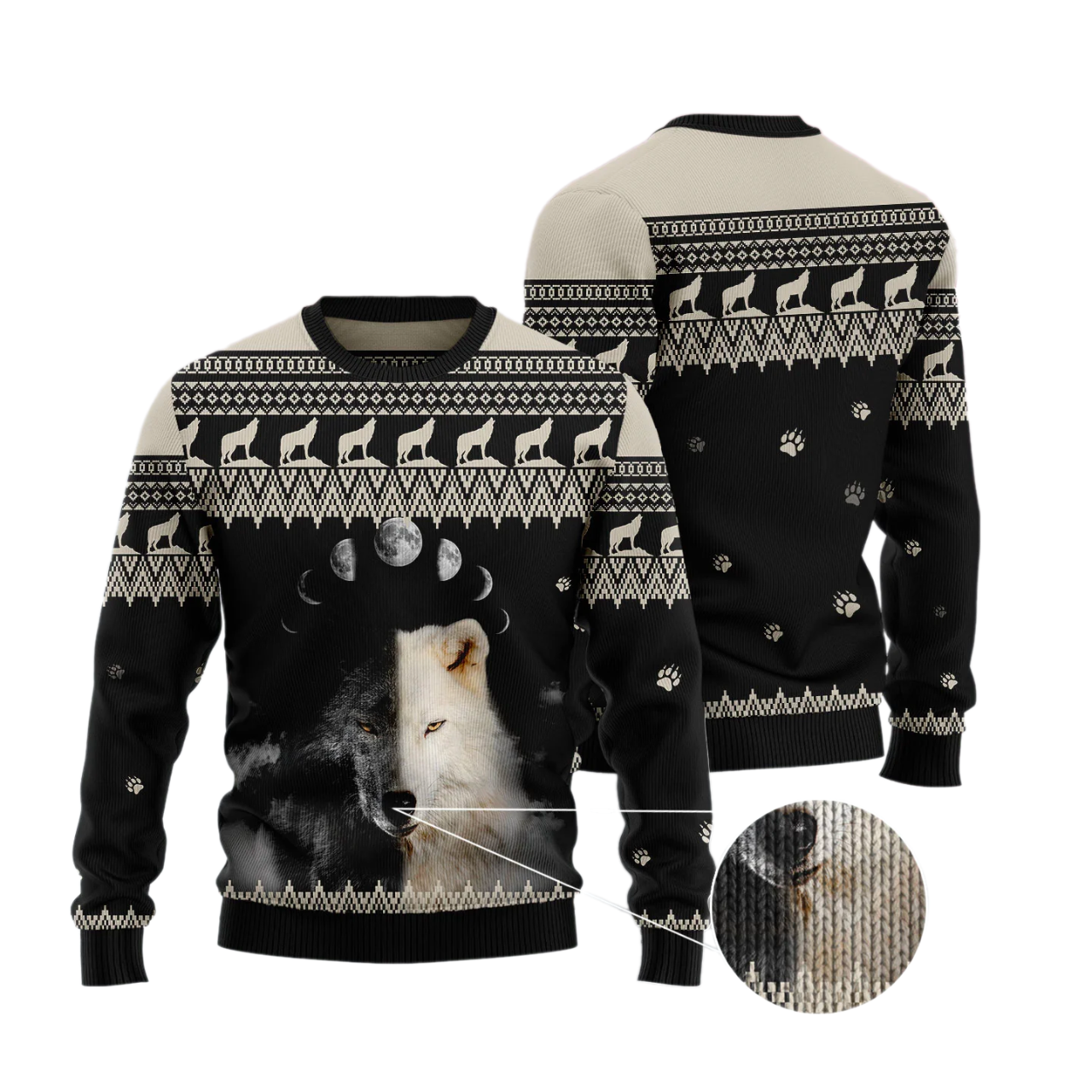 Wolf Day And Night Ugly Christmas Sweater For Men & Women Christmas Gift Sweater US3532 - WeCustomit