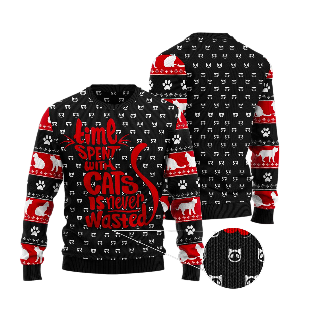 Time With Cat Christmas Ugly Christmas Sweater For Men & Women Christmas Gift Sweater US3539 - WeCustomit