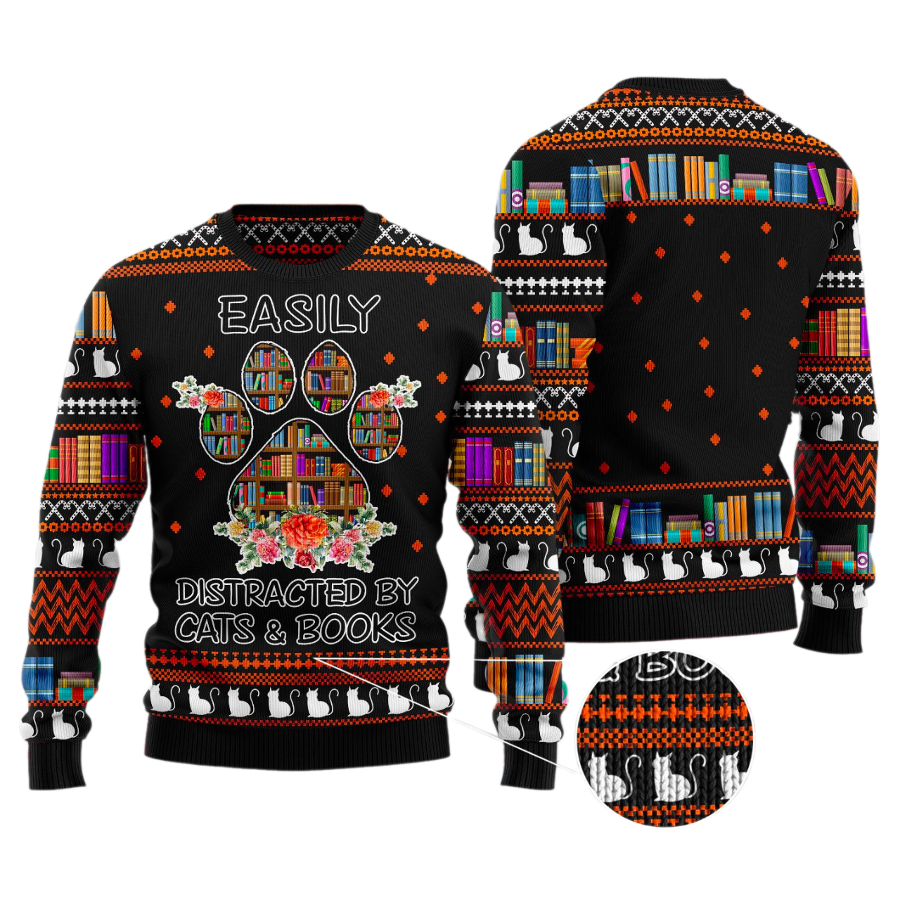 Cat And Books Christmas Ugly Christmas Sweater For Men & Women Christmas Gift Sweater US3540 - WeCustomit
