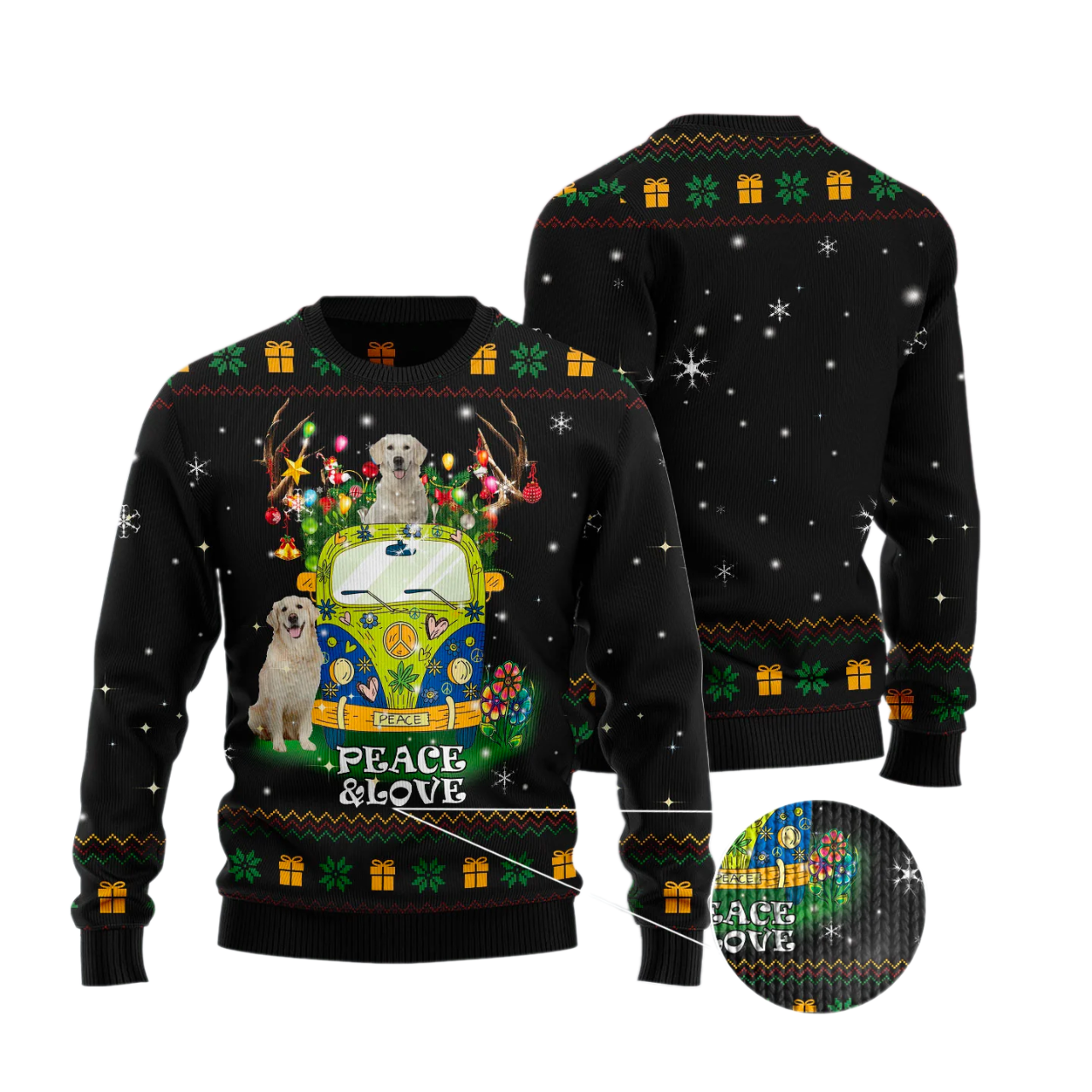 Peace Love Golden Ugly Christmas Sweater For Men & Women Christmas Gift Sweater US3564 - WeCustomit