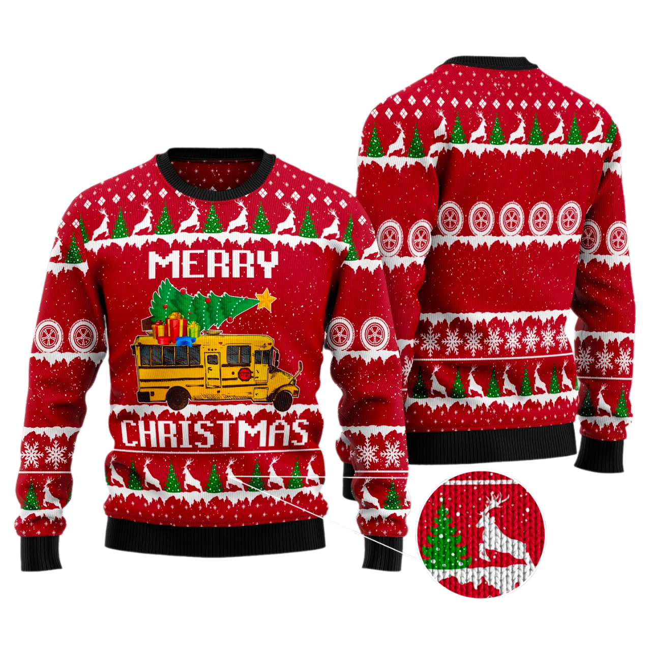 School Bus Merry Christmas Ugly Christmas Sweater For Men & Women Christmas Gift Sweater US3583 - WeCustomit