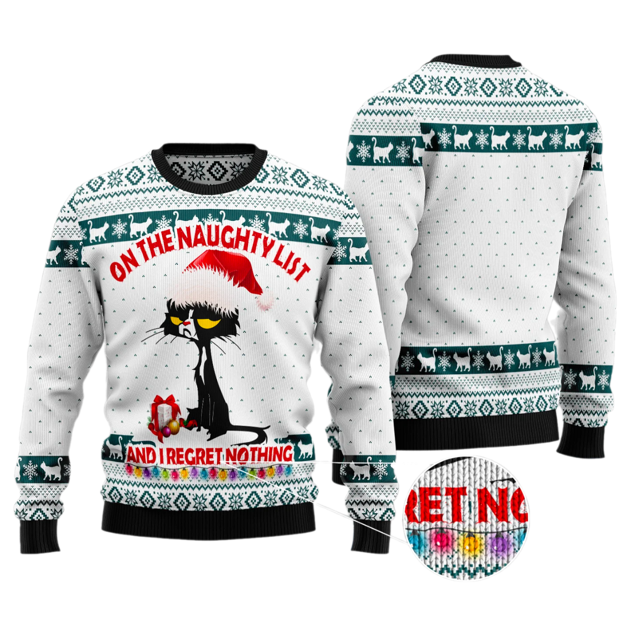 Black Cat Naughty List Ugly Christmas Sweater For Men & Women Christmas Gift Sweater US3584 - WeCustomit