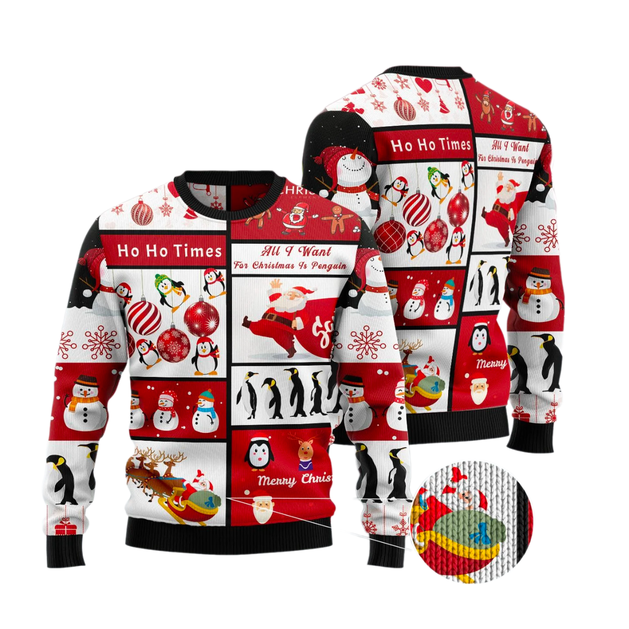 Cute Penguin Santa Claus Ugly Christmas Sweater For Men & Women Christmas Gift Sweater US3585 - WeCustomit