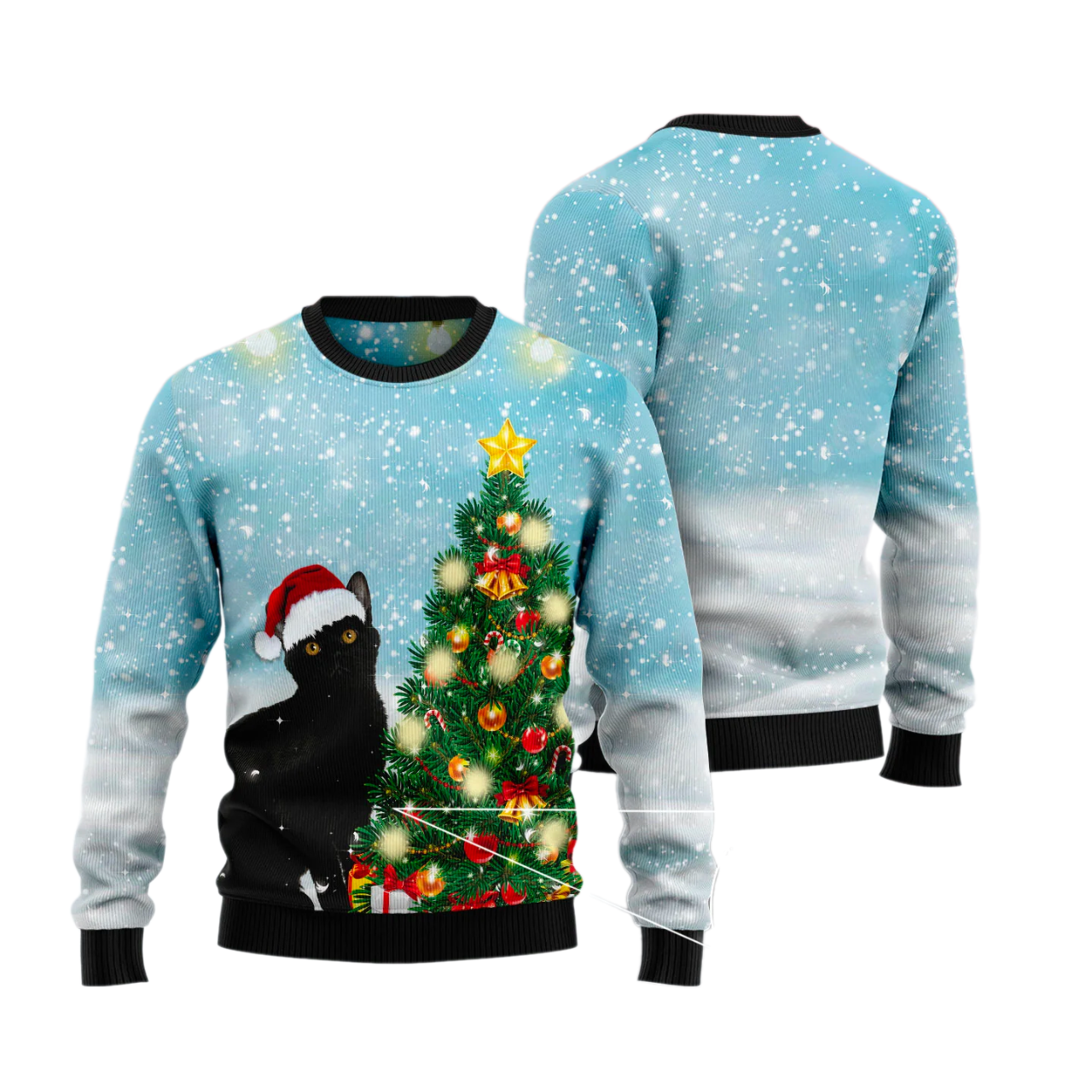 Black Cat Noel Tree Ugly Christmas Sweater For Men & Women Christmas Gift Sweater US3602 - WeCustomit