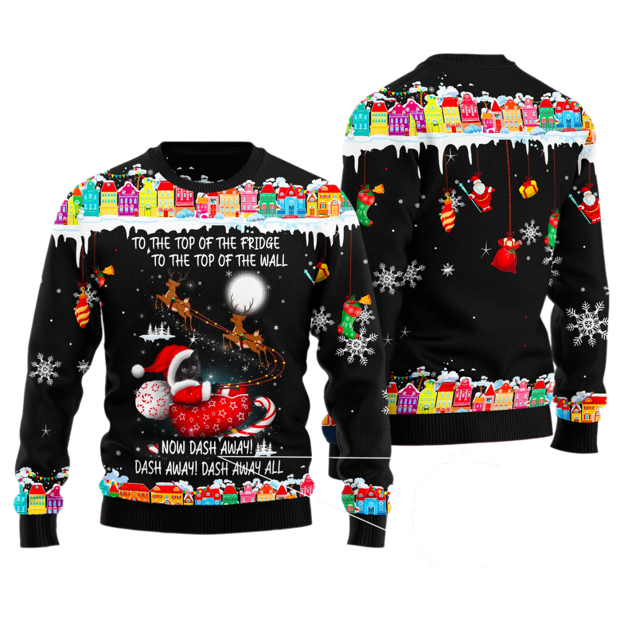 Black Cat Sleigh Christmas Ugly Christmas Sweater For Men & Women Christmas Gift Sweater US3609 - WeCustomit
