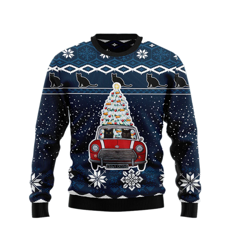 Black Cat Meowy Catmas Ugly Christmas Sweater For Men & Women Christmas Gift Sweater US3426 - WeCustomit