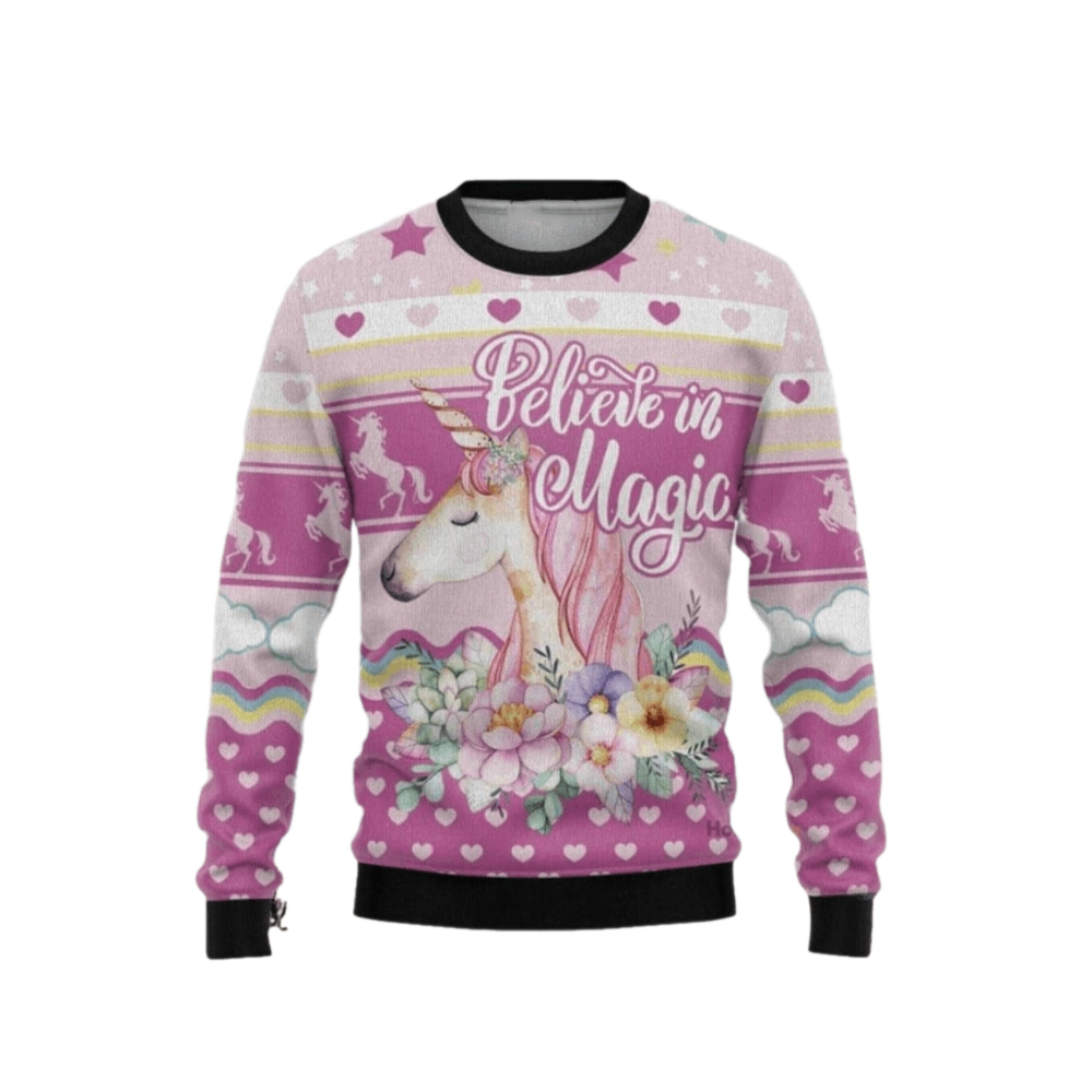 Animal Unicorn Believe In Magic Ugly Christmas Sweater For Men & Women Christmas Gift Sweater US3446 - WeCustomit