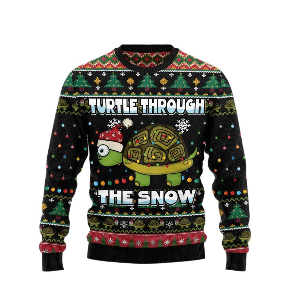 Turtle Through The Snow Ugly Christmas Sweater For Men & Women Christmas Gift Sweater US3451 - WeCustomit