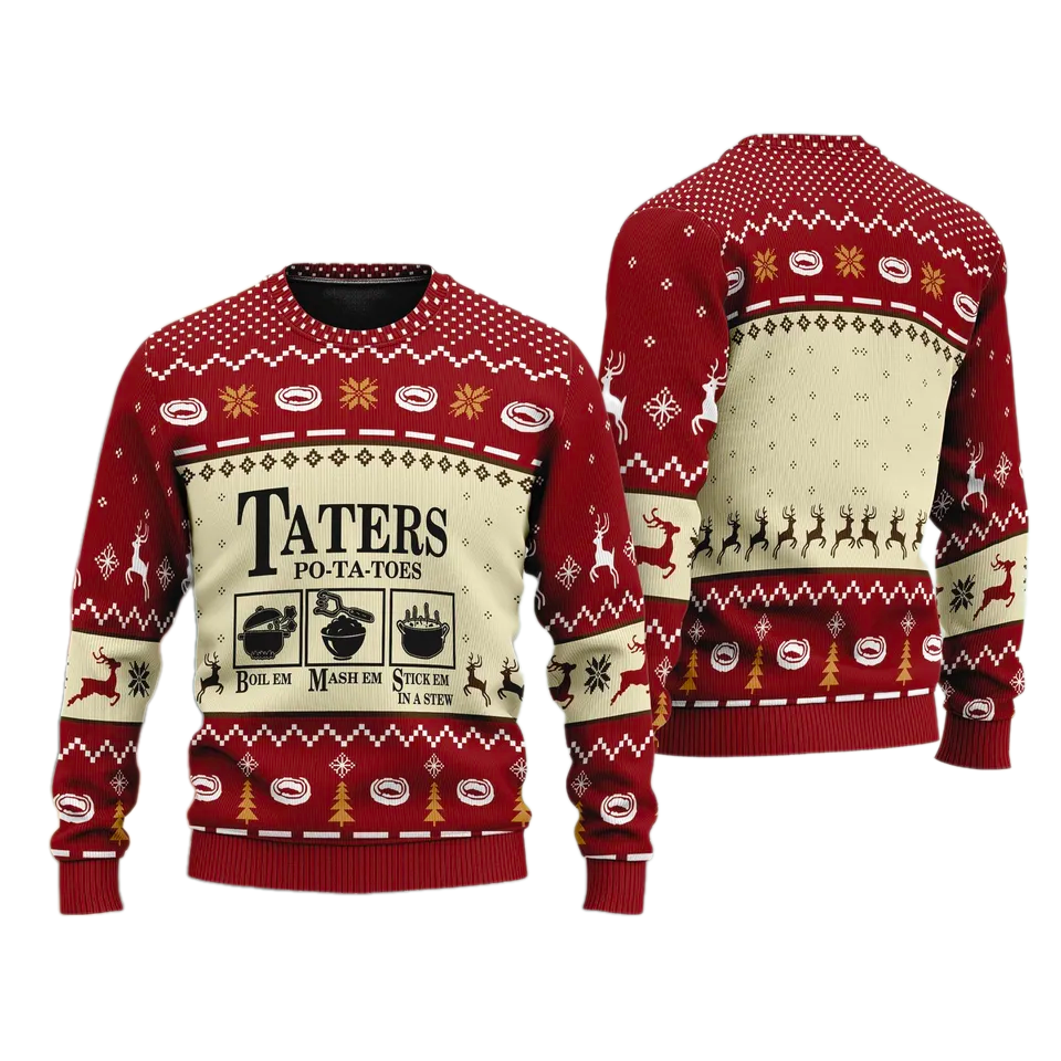 Taters Potatoes Red Ugly Christmas Sweater For Men & Women Christmas Gift Sweater PT1333 - WeCustomit