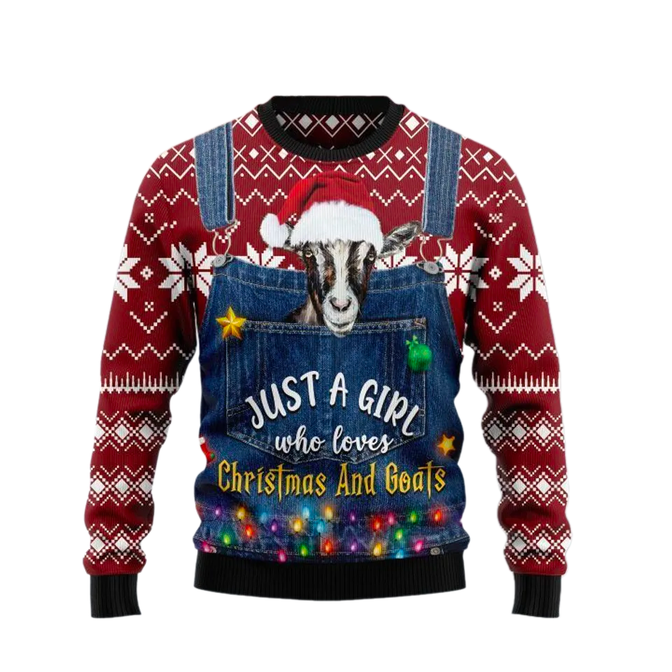 Just A Girl Who Loves Christmas And Goats Ugly Christmas Sweater For Men & Women Christmas Gift Sweater PT1354 - WeCustomit