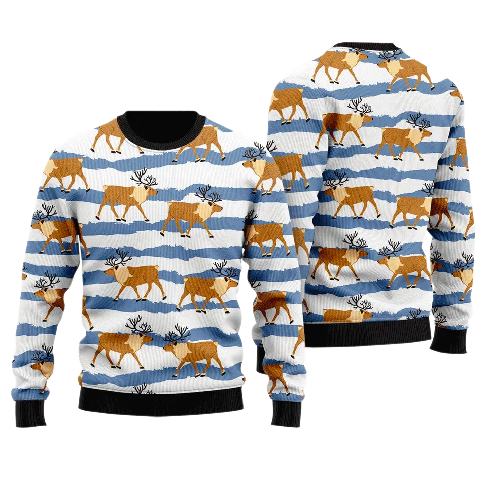 Deer Walking On The Snow Ugly Christmas Sweater For Men & Women Christmas Gift Sweater PT1418 - WeCustomit