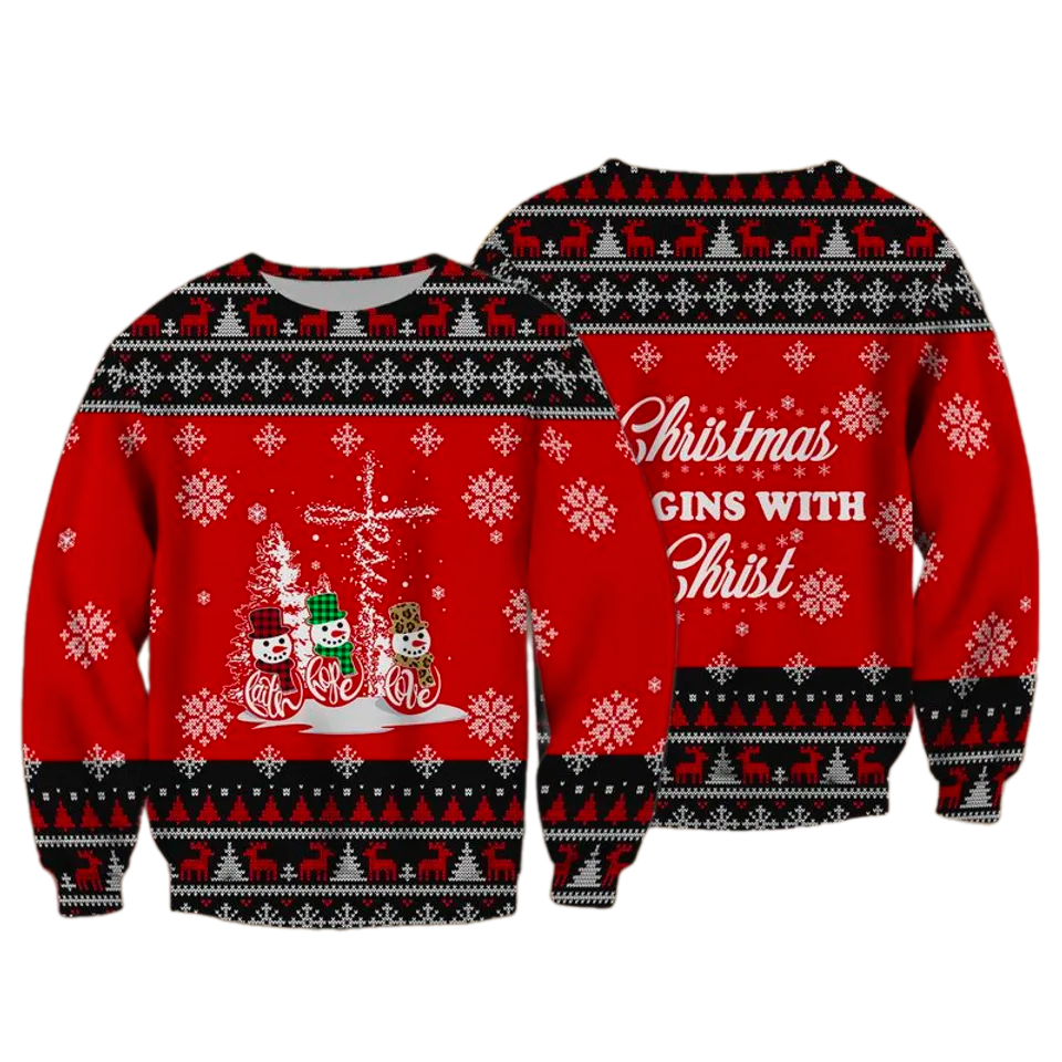 Christmas Begins With Christ Ugly Christmas Sweater For Men & Women Christmas Gift Sweater PT1462 - WeCustomit