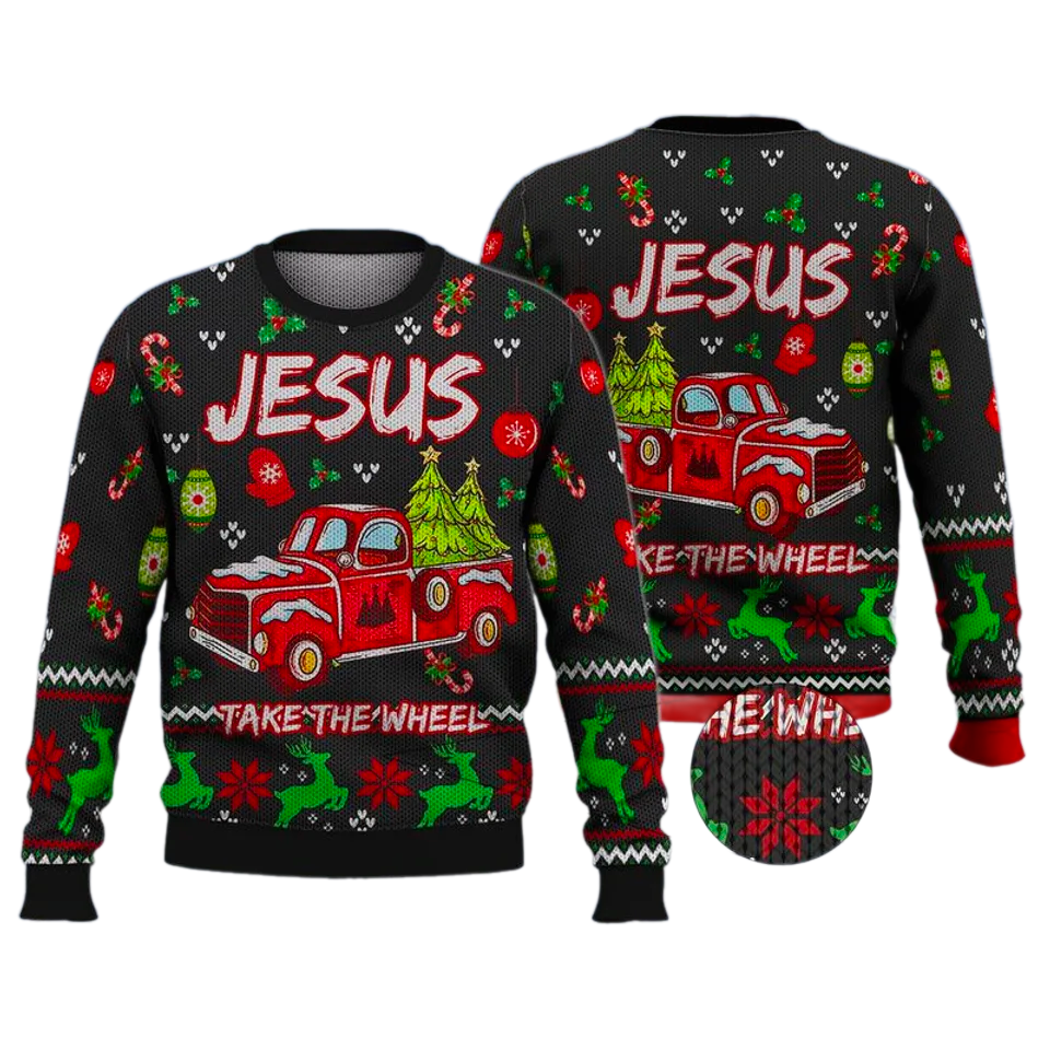 Jesus Take The Wheel Ugly Christmas Sweater For Men & Women Christmas Gift Sweater PT1463 - WeCustomit