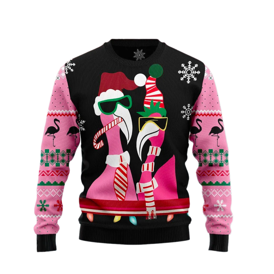 Merry Xmas Candy Cane Flamingo Ugly Christmas Sweater For Men & Women Christmas Gift Sweater PT1470 - WeCustomit