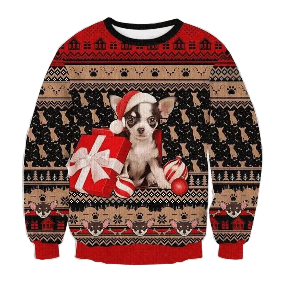 Present With Dog Ugly Christmas Sweater For Men & Women Christmas Gift Sweater BH971 - WeCustomit