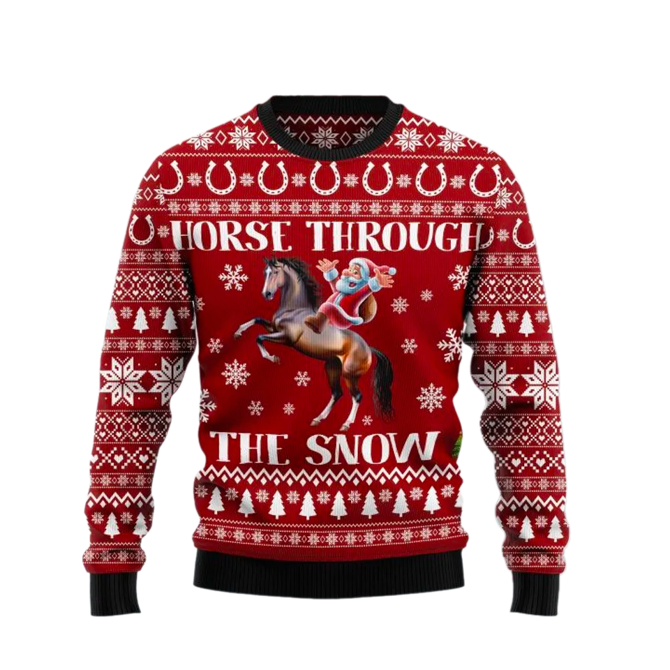 Horse Through The Snow 3D Ugly Christmas Sweater For Men & Women Christmas Gift Sweater PT1476 - WeCustomit