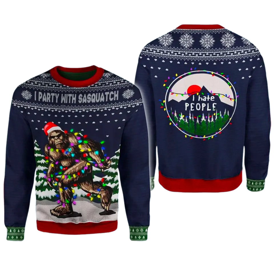Christmas I Party With Sasquatch Camping 3D Ugly Christmas Sweater For Men & Women Christmas Gift Sweater PT1477 - WeCustomit