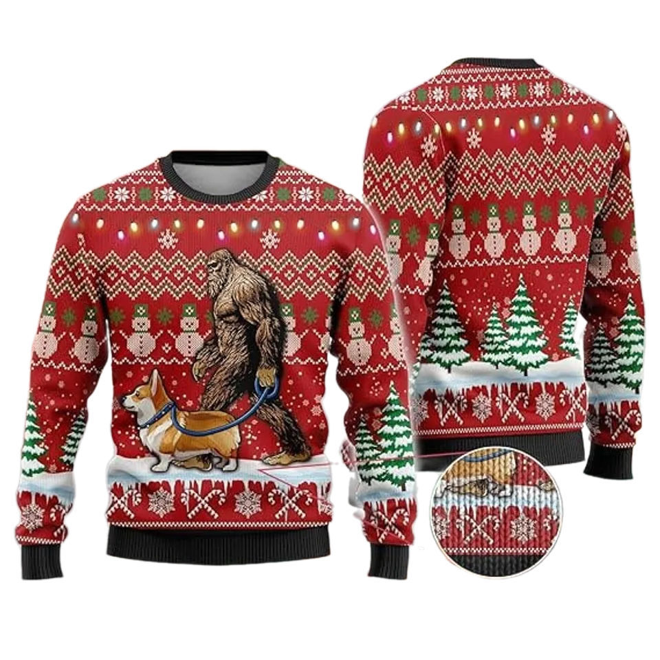 Funny BigFoot And Corgi Ugly Christmas Sweater For Men & Women Christmas Gift Sweater BH984 - WeCustomit