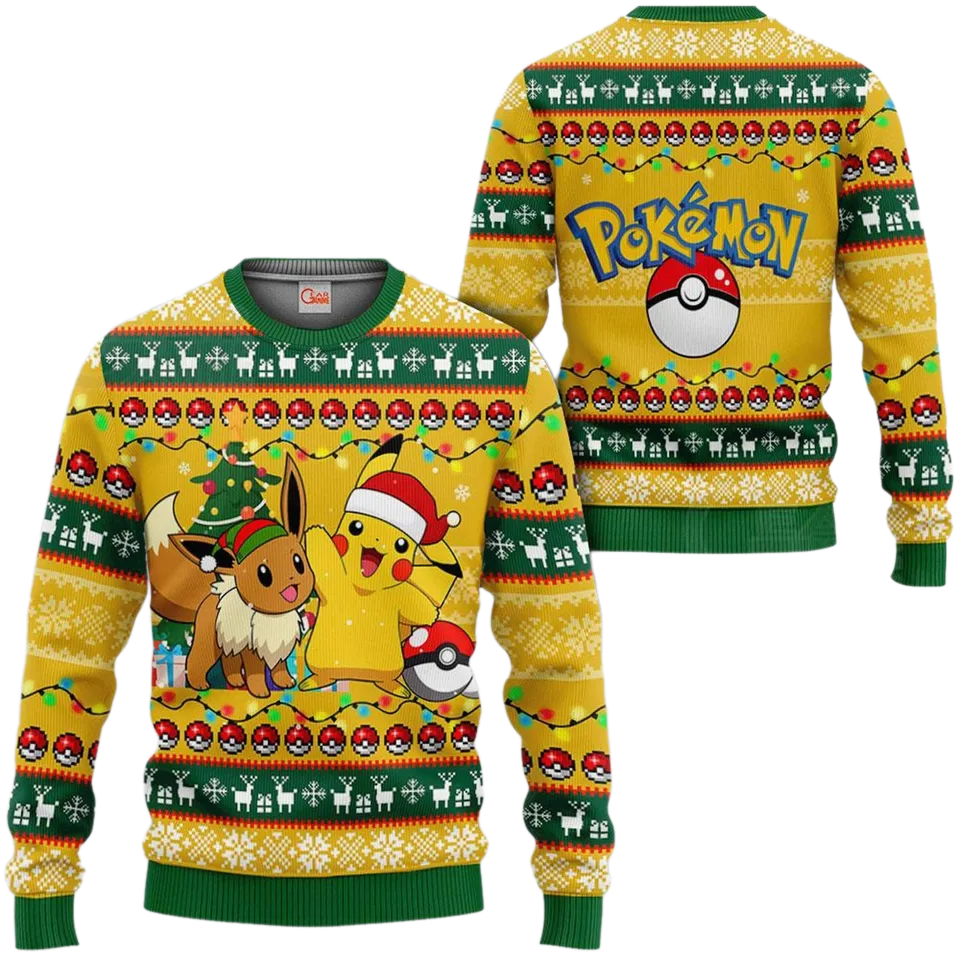 Pika And Eevee PKM Ugly Christmas Sweater For Men & Women Christmas Gift Sweater BH999 - WeCustomit