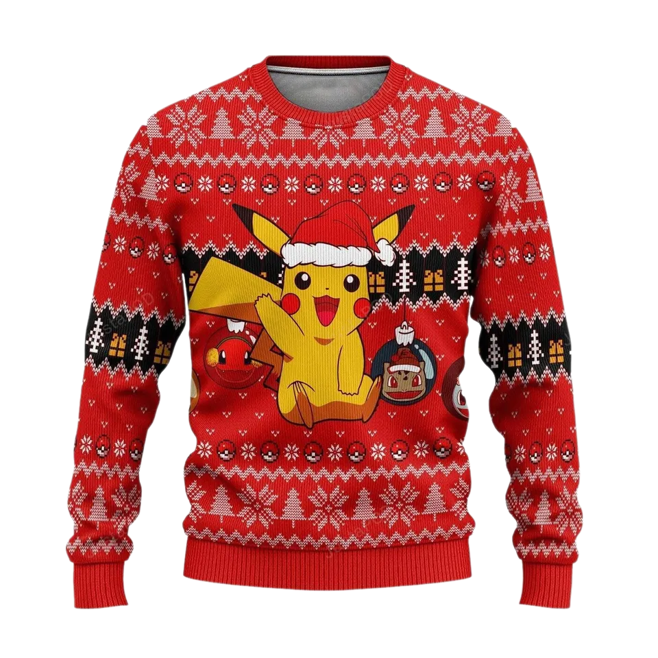 Pika Santa Hat PKM Ugly Christmas Sweater For Men & Women Christmas Gift Sweater BH1018 - WeCustomit