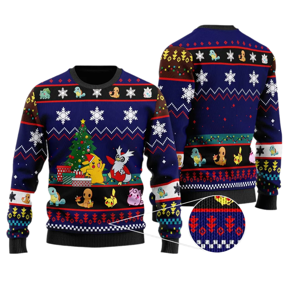Pika Charmander Delibird Ugly Christmas Sweater For Men & Women Christmas Gift Sweater BH1044 - WeCustomit
