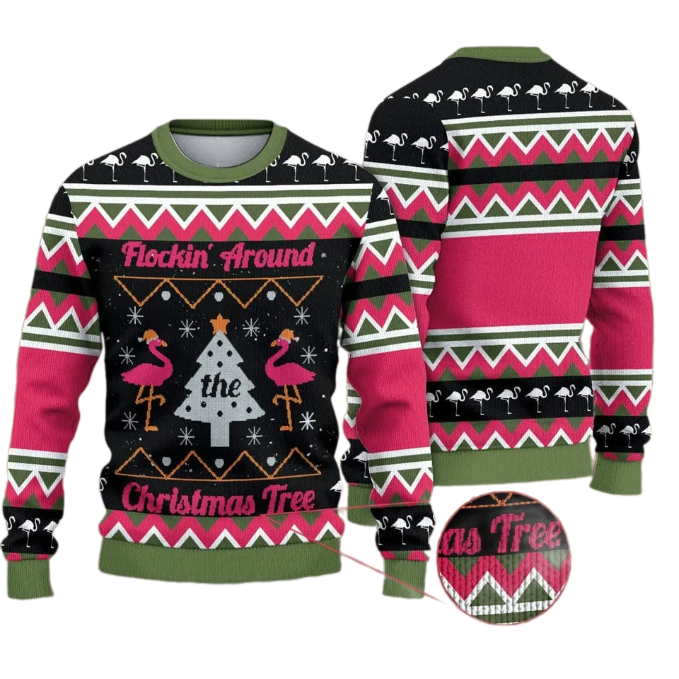 Flockin' Around The Christmas Tree Ugly Christmas Sweater For Men & Women Christmas Gift Sweater BH1050 - WeCustomit