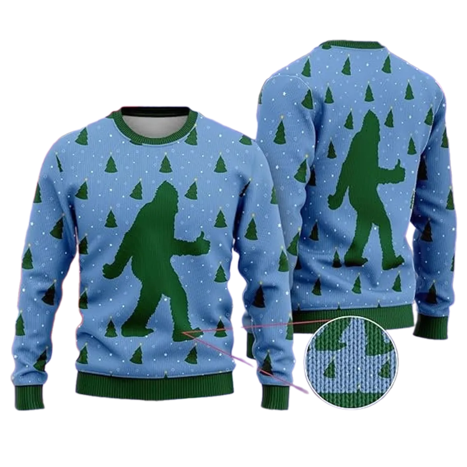 Sasquatch Bigfoot Blue Ugly Christmas Sweater For Men & Women Christmas Gift Sweater US3807 - WeCustomit