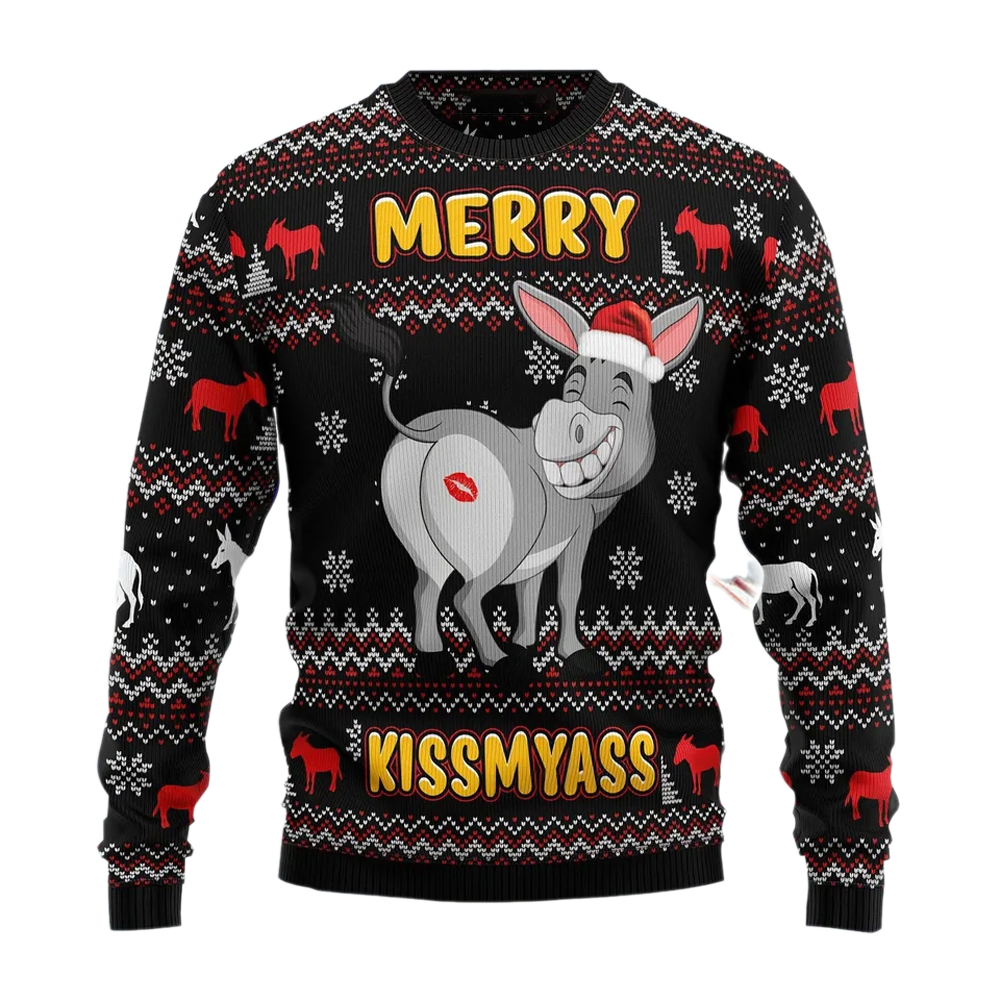 Donkeys Merry Kissmyass Ugly Christmas Sweater For Men & Women Christmas Gift Sweater US3820 - WeCustomit