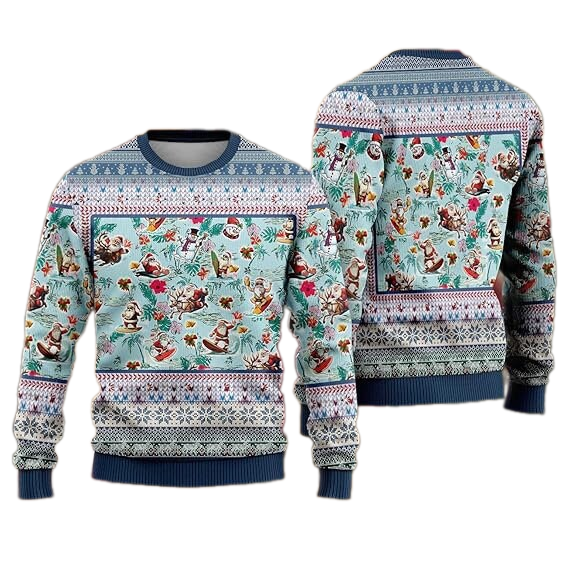 Santa Picnic Beach Xmas Ugly Christmas Sweater For Men & Women Christmas Gift Sweater US3824 - WeCustomit