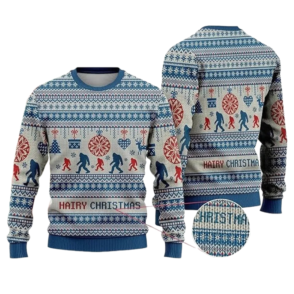 Funny Bigfoot Pattern Ugly Christmas Sweater For Men & Women Christmas Gift Sweater US3828 - WeCustomit