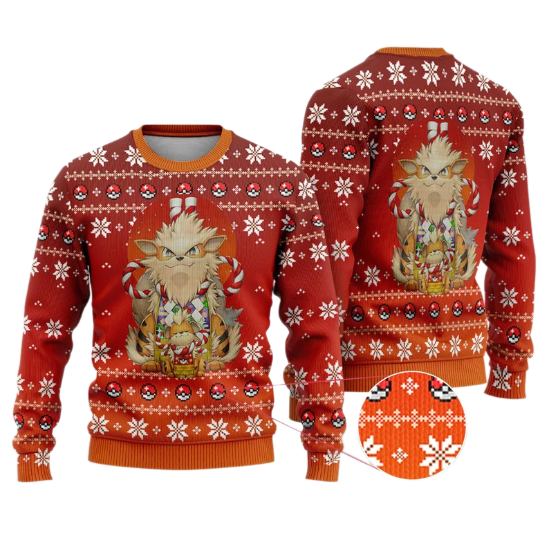 Anime Arcanine Pokemon Ugly Christmas Sweater For Men & Women Christmas Gift Sweater US3846 - WeCustomit