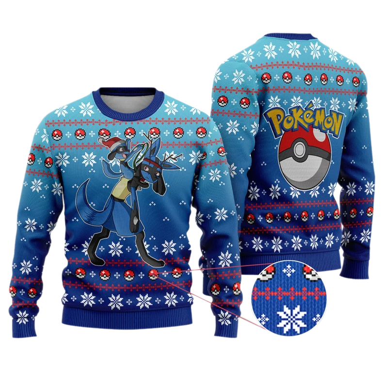 Anime Lucario PKM Ugly Christmas Sweater For Men & Women Christmas Gift Sweater US3922 - WeCustomit