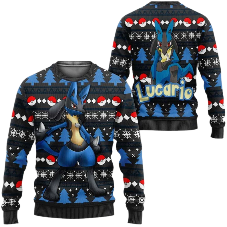 Anime Lucario PKM Ugly Christmas Sweater For Men & Women Christmas Gift Sweater US3929 - WeCustomit