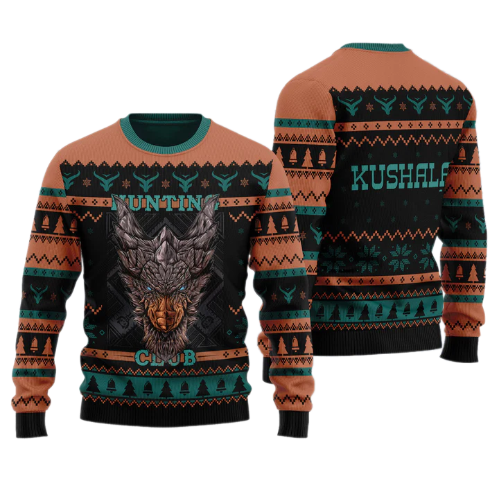Hunting Club Kushala Monster Hunter Unisex Ugly Christmas Sweater For Men & Women Christmas Gift Sweater US3969 - WeCustomit